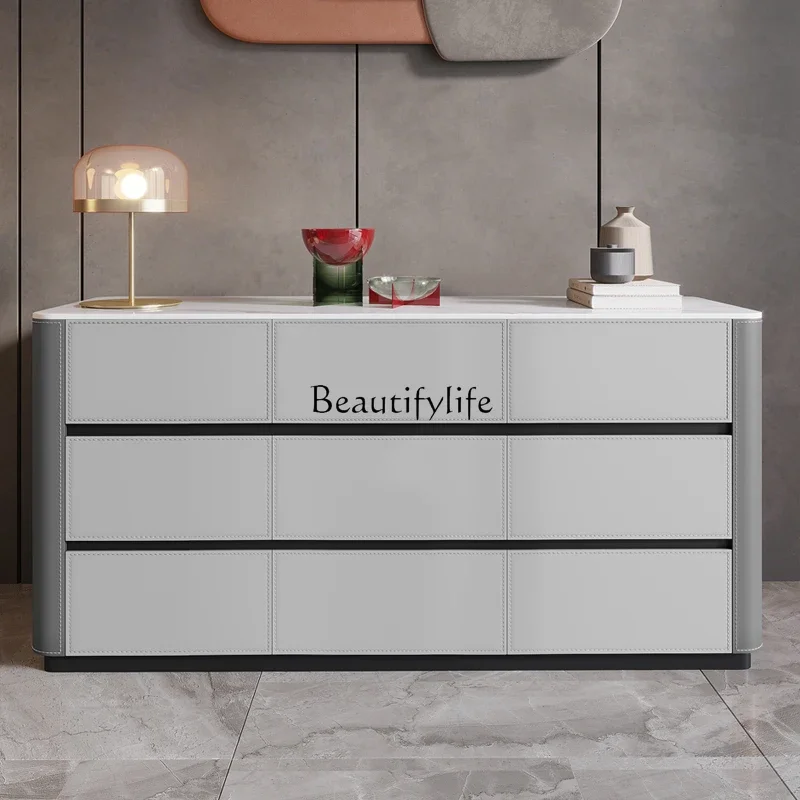 

FG11Italian minimalist saddle leather TV cabinet against the wall side cabinet entrance rock slab multi-function