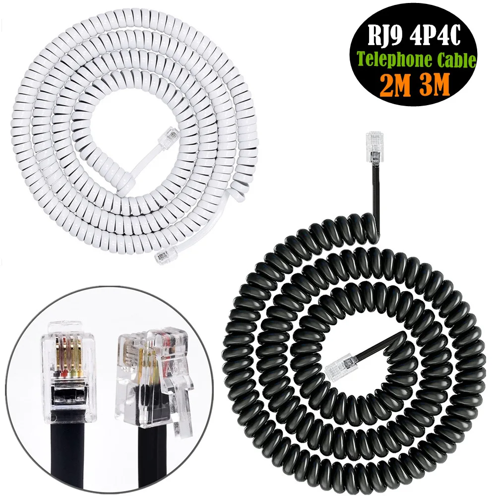 Phone Cord Landline Uncoiled Coiled Landline Telephone Handset RJ11 RJ9 Cord Line Cable RJ9 4P4C Telephone Accessory 2m/3m