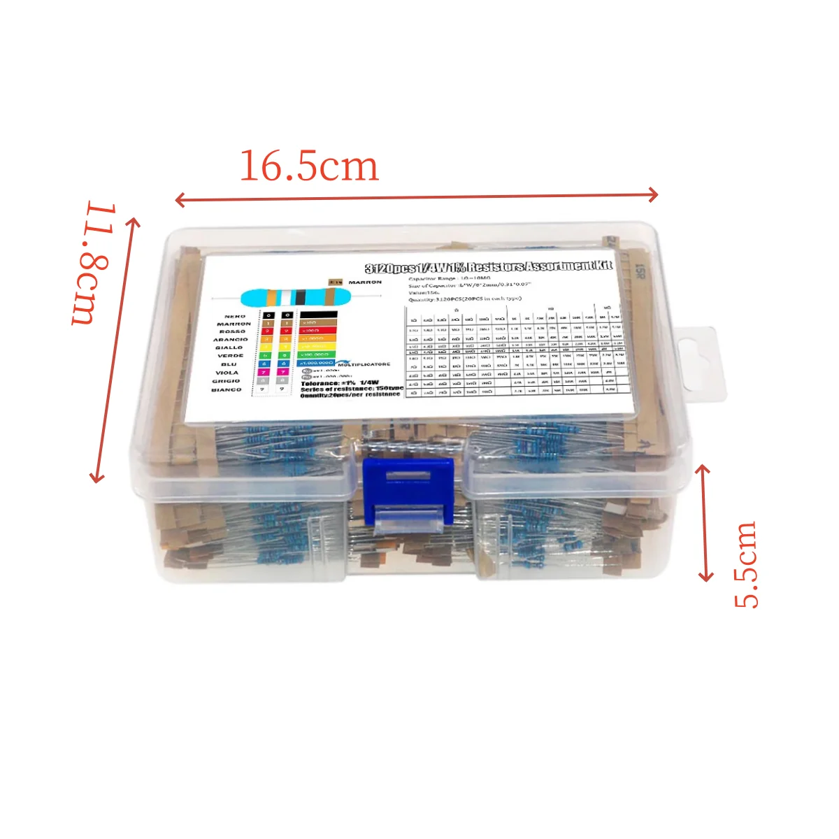 156 Specifications, 20 Pieces Of Each 1 Ohm-10M 1% 0.25W, A total Of 3120PCS 1/4W Metal Film Resistor Sets