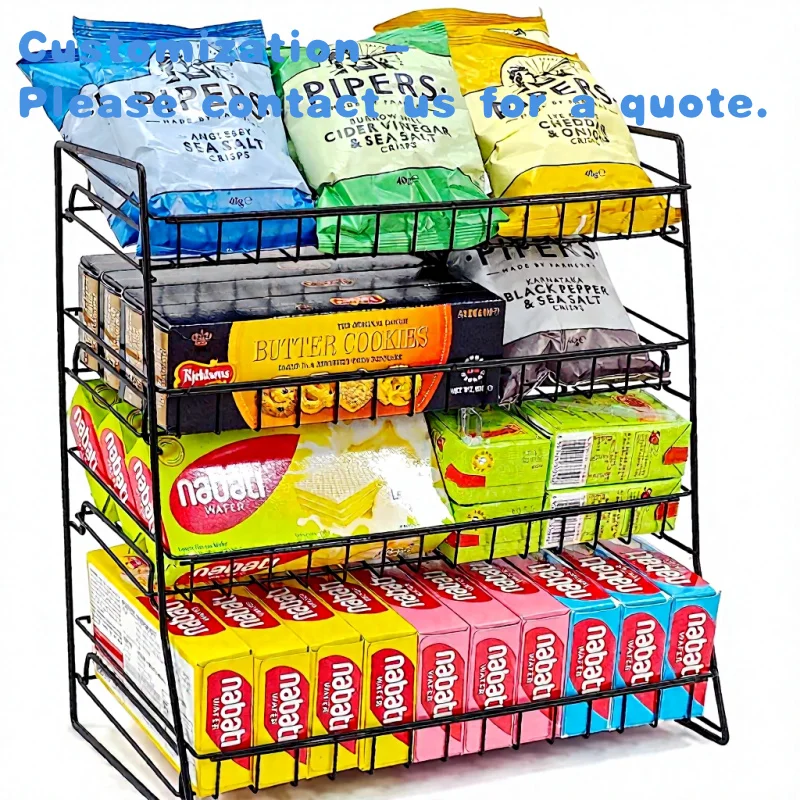 

custom.Upgraded Metal Candy Snack Display Rack Tiered Shelf Detachable Dust Resistant Countertop Chip Bag Holder Retail Store