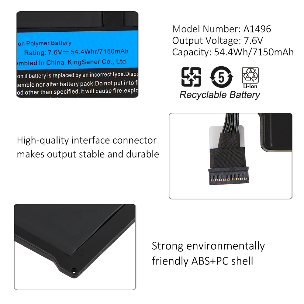 KingSener nueva batería de ordenador portátil A1496 para Apple MacBook Air 13 "A1466 2012/2013/2014/2015/2017 MD760LL/A MD761CH/A 7,6 V 7150mAh