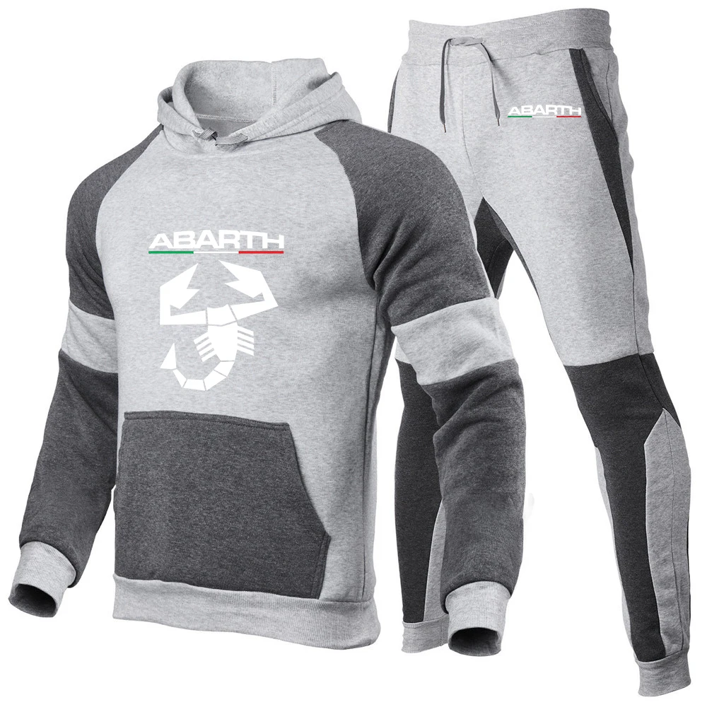 2023 New Abarth Autumn Winter Thick Men Sports Suit Tracksuit Hooded Sportswear Zipper Cardigan Hooded Woolen Pants Casual Set