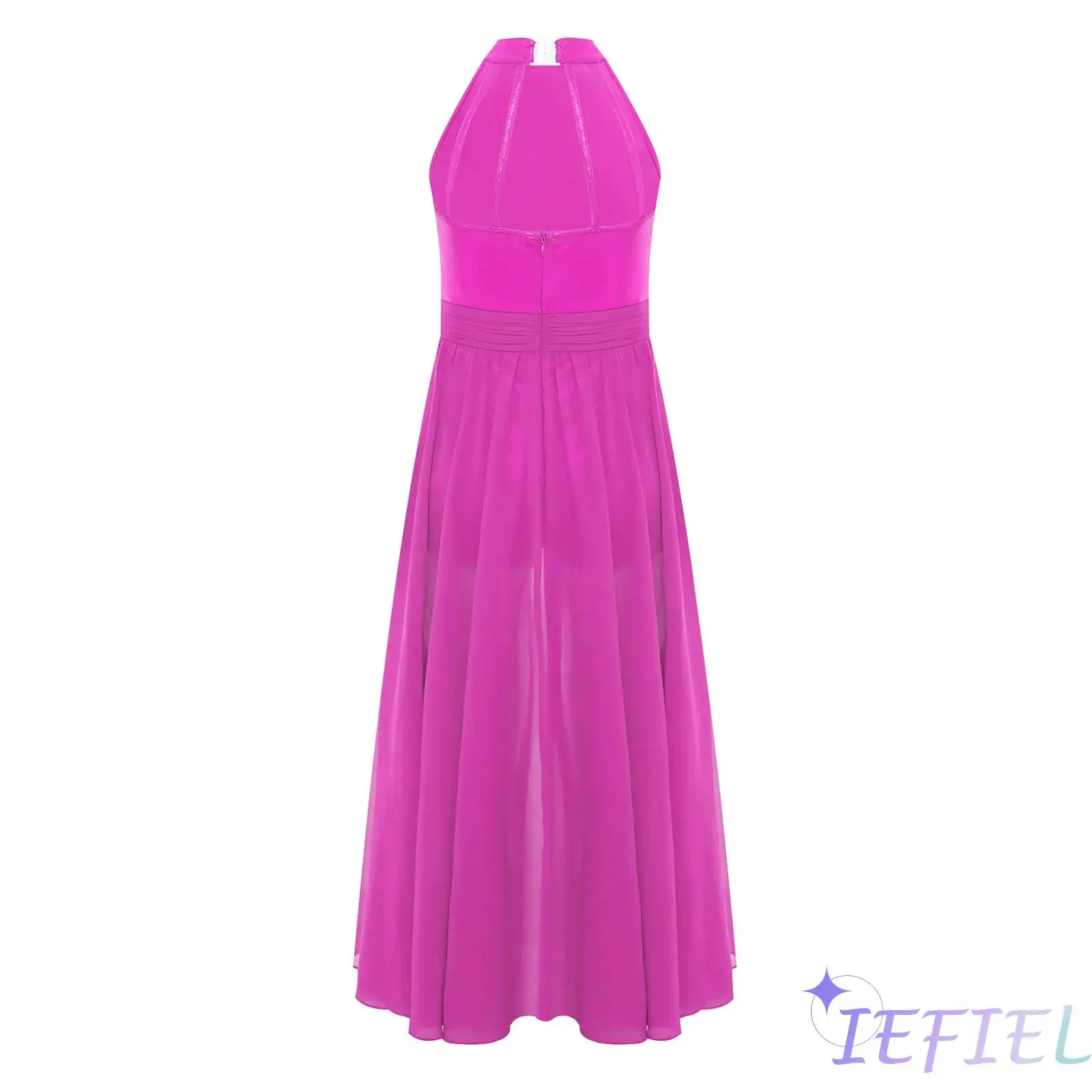 

Girl Contemporary Lyrical Dance Costume Sleeveless Metallic Bodice Invisible Zipper Back Ruched Split Modern Chiffon Dance Dress