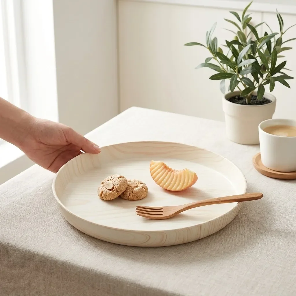 Wood Grain Dinner Plate Durable Raised Edge Deep Serving Dishes Pasta Salad Dessert Fruit Plate Stackable Kids Camping Tableware