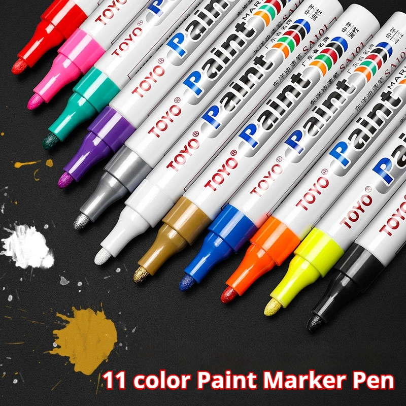 11 Color White Waterproof Rubber Permanent Paint Marker Pen Graffiti Car Tyre Tread Environmental Tire Painting Highlighter Pen