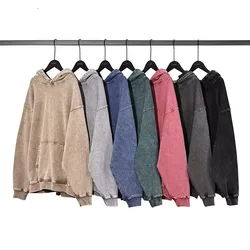 Colorful Retro Hoodie Hip Hop Vintage Washed Hooded Sweatshirts Oversized Pullover Harajuku Custom Hoodies Men Women 100% Cotton