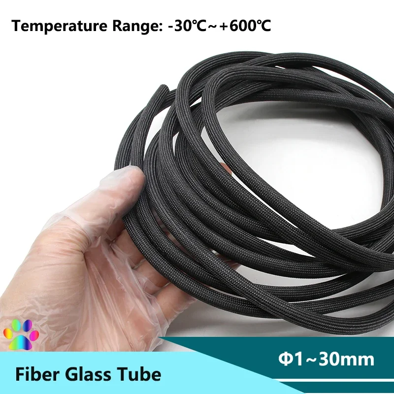 

1/2/5m Black Fiberglass Tube ID1mm ~ 30mm 600 Deg.C Flame Resistant Chemical Glass Fiber Braided Sleeve Wire Protect Sheath