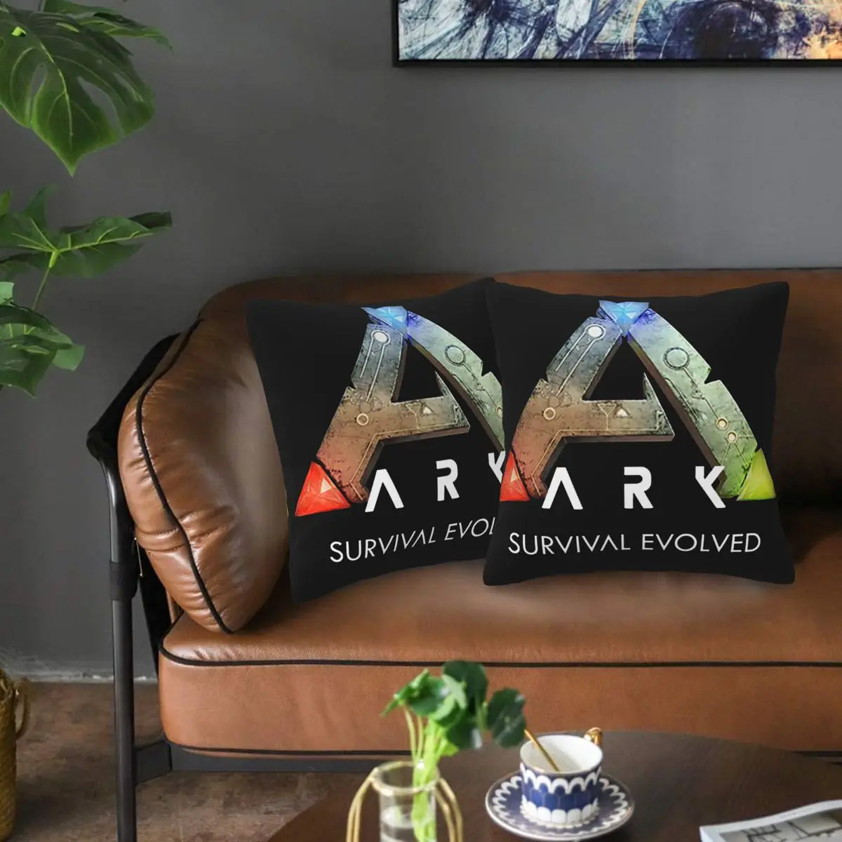 Ark Survival Evolved (أسود) 2 قطعة غطاء وسادة مربع وسادة بسحاب ديكور مريح رمي وسادة لغرفة النوم المنزلية #5