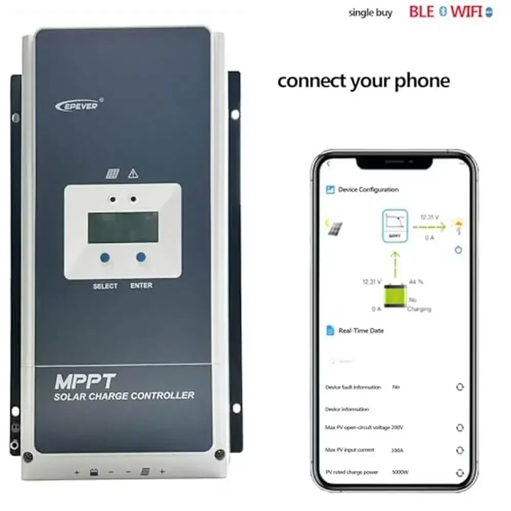 100A MPPT Solar Controller 200V Max PV Input 12/24/36/48V Battery Charge Current Adjust Parameters Lead-Acid Lithium User MT50