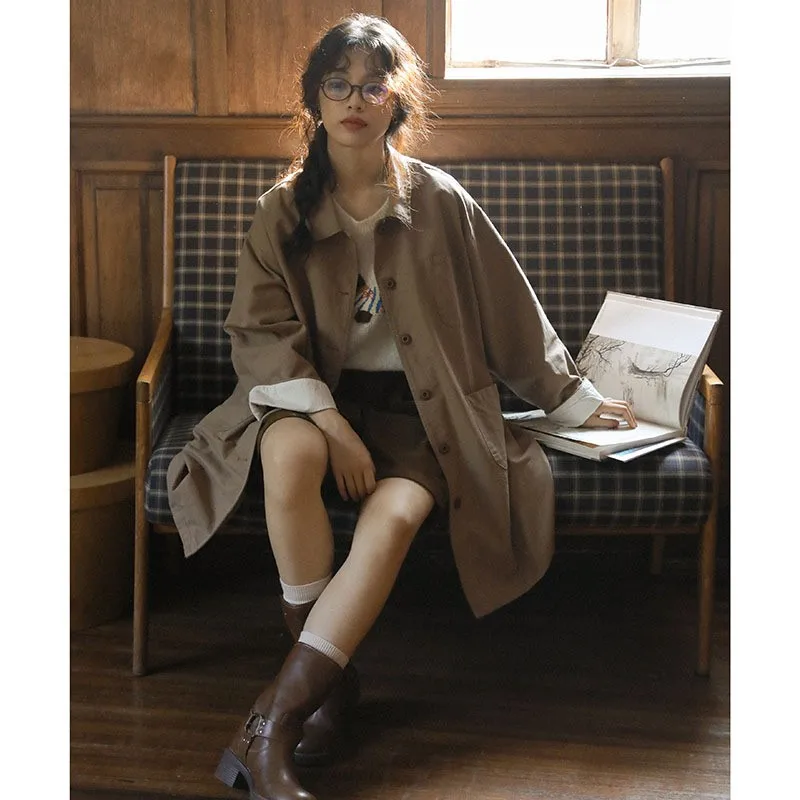 Johnature 2025 Spring New Japanese Vintage Cotton Trench Coat Jacket Women Casual Long Loose All Match Mori Women Trench Coats