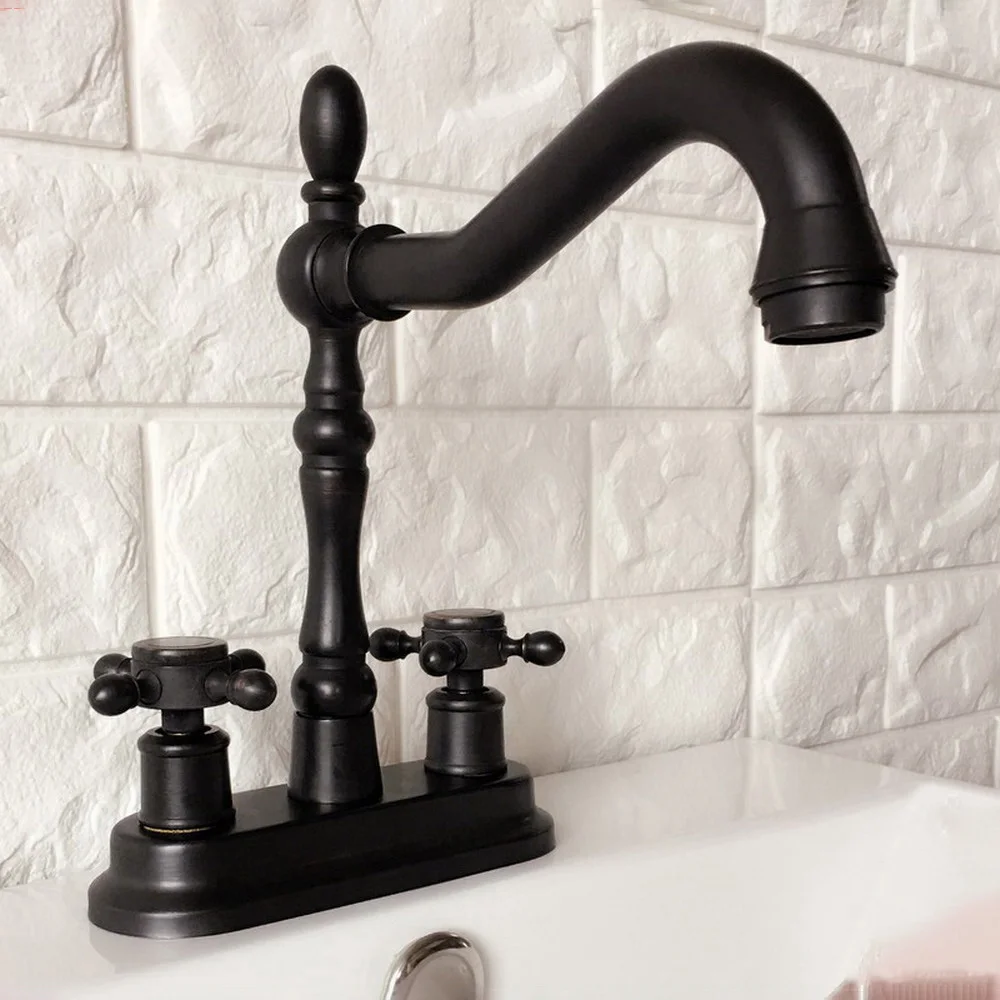 Oil Rubbed Bronze Bathroom Hot and Cold Basin Faucet Lavatory Vanity Sink Mixer Double Handle Two Hole Faucet zhg077