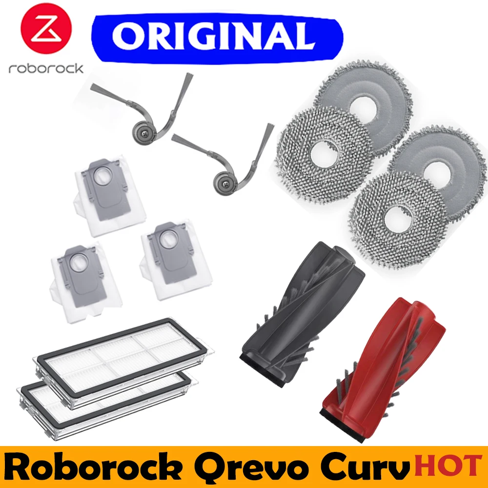 Original Roborock Qrevo Curv Accessory Mop Dust Bag Washable Filter Main/Side Brush Robot Vacuum Replacement Parts  Optional