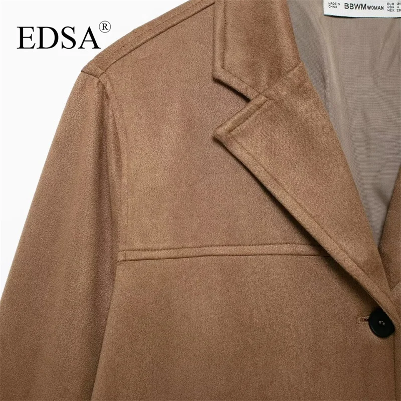 EDSA Women Suede Blazers for Office Lady Single Breasted Solid Color Jacket Suits Outfits