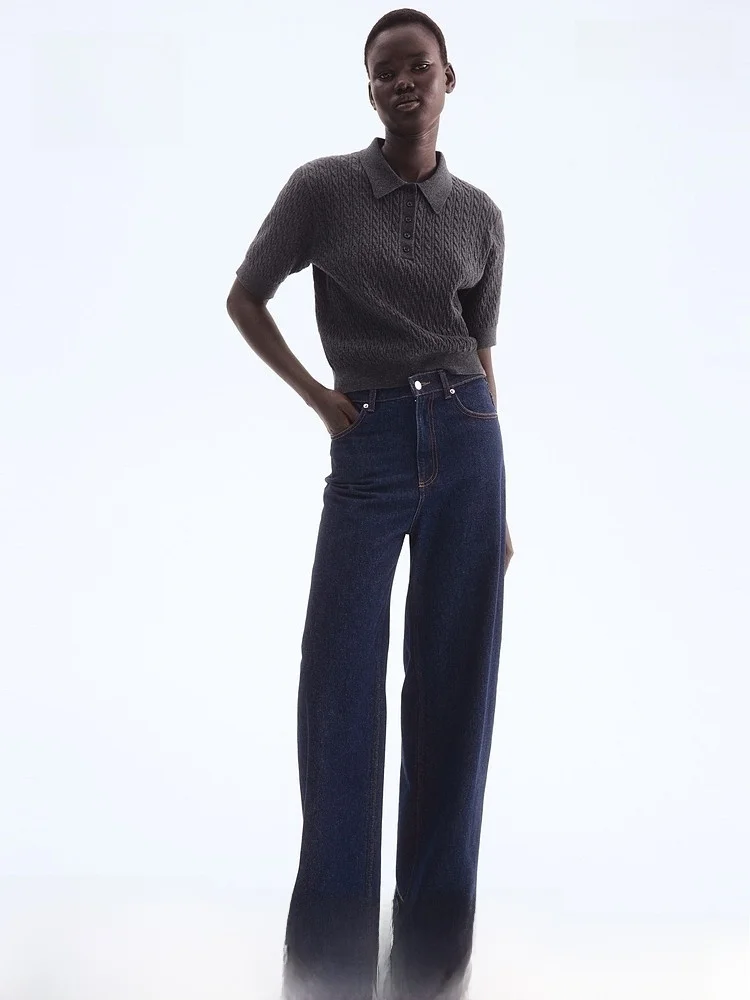 

Женская повседневная универсальная вязаная футболка H&M Spring 30947 из мягкой хлопковой смеси с коротким рукавом для молодых женщин