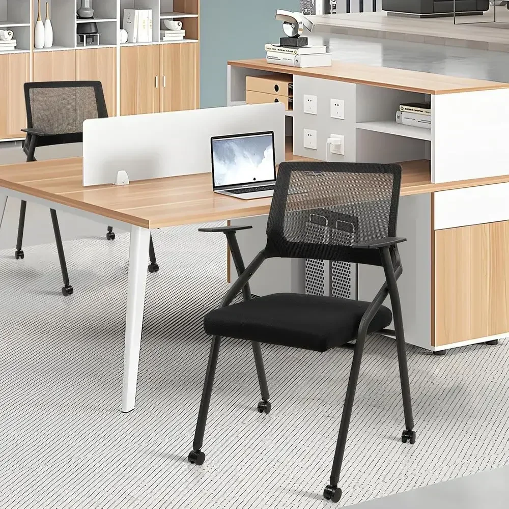 Stackable, Rollable Conference Room Chairs with Padded Seats, Lumbar Support, Armrests for Events, Black (1 Pack)