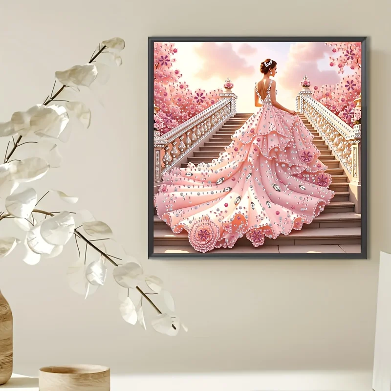 1 Set Diamond Painting Tool Kit - Pink Sakura Corridor, featuring a girl in soft lavender and light pink tones, with irregular a