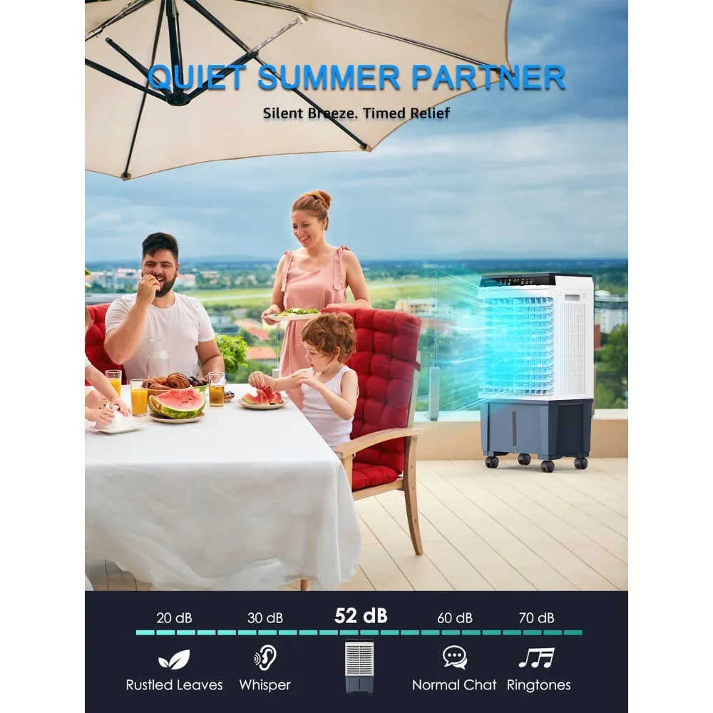 مبرد هواء تبخيري محمول، مبرد مستنقع 1800 CFM مع 6 صناديق ثلج وخزان مياه 5.3 جالون، 110 °   أرجوحة، جهاز تحكم عن بعد مطور