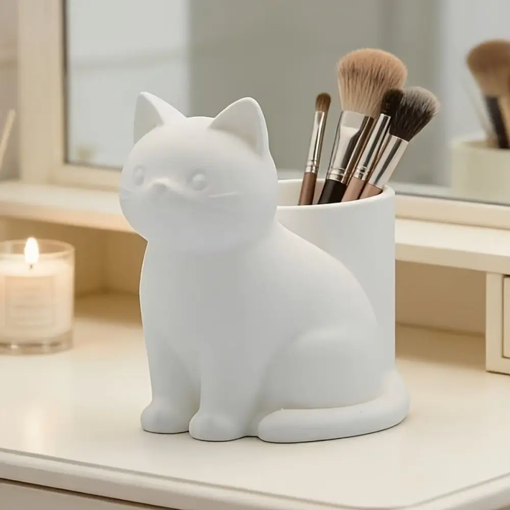 Multi-functional 3D Printed Cat Pen Holder Cute Decorative Stationery Storage Box Plastic Cat-Shaped Storage Tube for Home