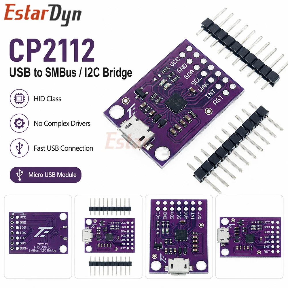 Estardyn CP2112 Debug Board USB to I2C SMBus Communication Module Micro USB 2.0 Evaluation Kit for CCS811 Sensor