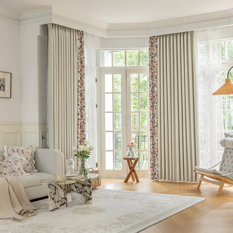 

French Double Panel Blackout Curtains for Living Room Small Fragrant Wind Printing Simple Light Luxury and Thick Window Curtain