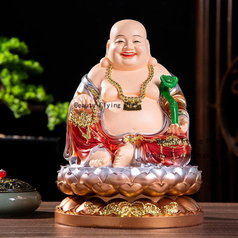 Resin Maitreya Buddha Statue Chinese Style Buddha Statue Ornament Household Enshrined Statue Home Decoration Living Room Decor