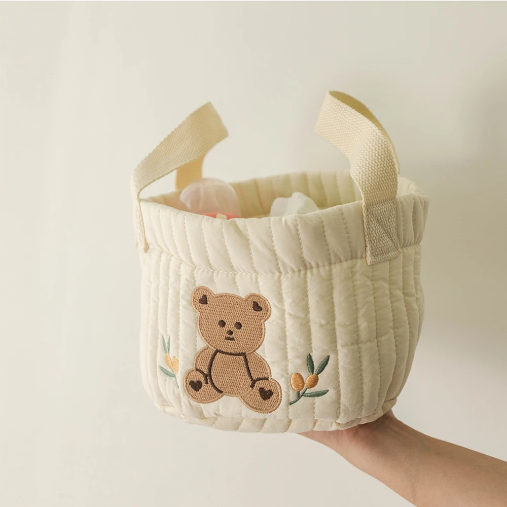 INS Baby Bags Cute Bear Embroidery Diaper Bag Caddy Nappy Cart Storage Mummy Maternity Bag for Newborn Diapers Toys Organizers