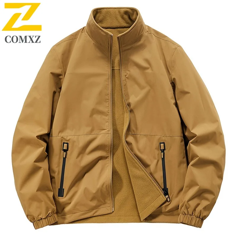 

COMXZ Stand Collar Premium Versatile Jacket for Men Business Casual Cozy Coat Pure Color Trip Wind Resistant Autumn New Clothing