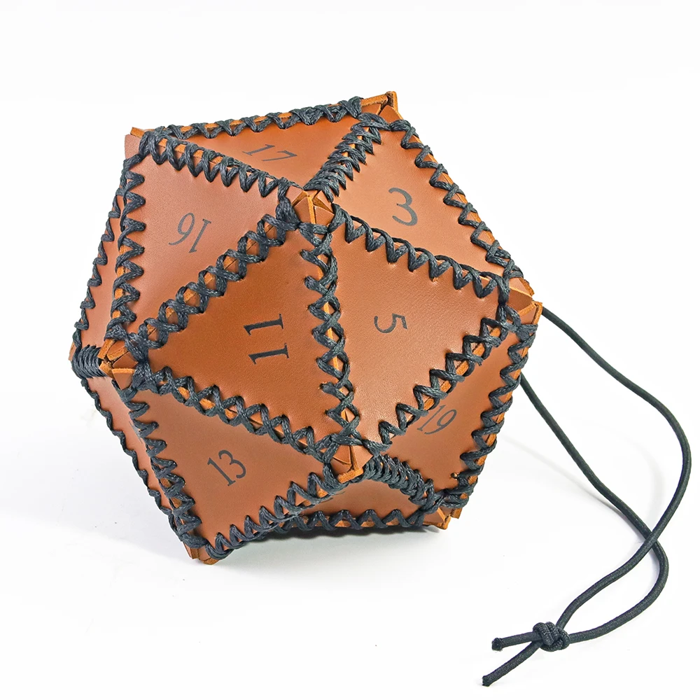 Leder-Würfelbeutel, D20 Polyedrischer Würfelbeutel, tragbare Kordelzugtasche für Würfelsammlungen, 1 Stück