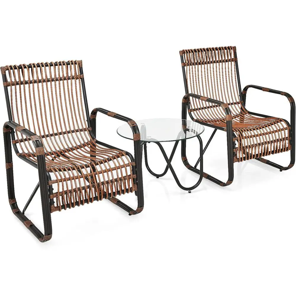 3-Piece Outdoor Rattan Furniture Set with Sofa and Coffee Table for Garden