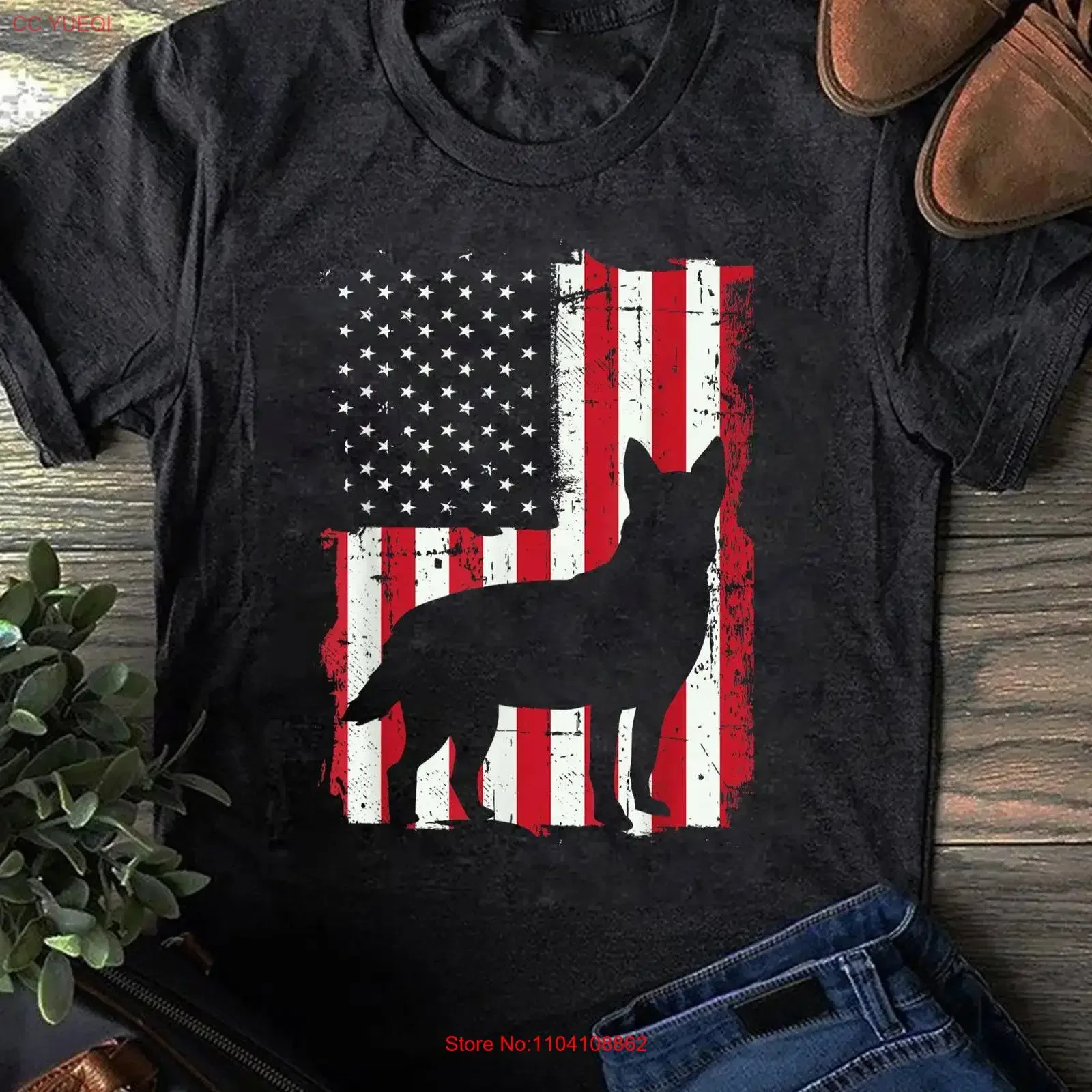 Camiseta vintage divertida con bandera americana, perro ganadero australiano, azul y rojo, para amantes de las mascotas, estilo vintage lavado
