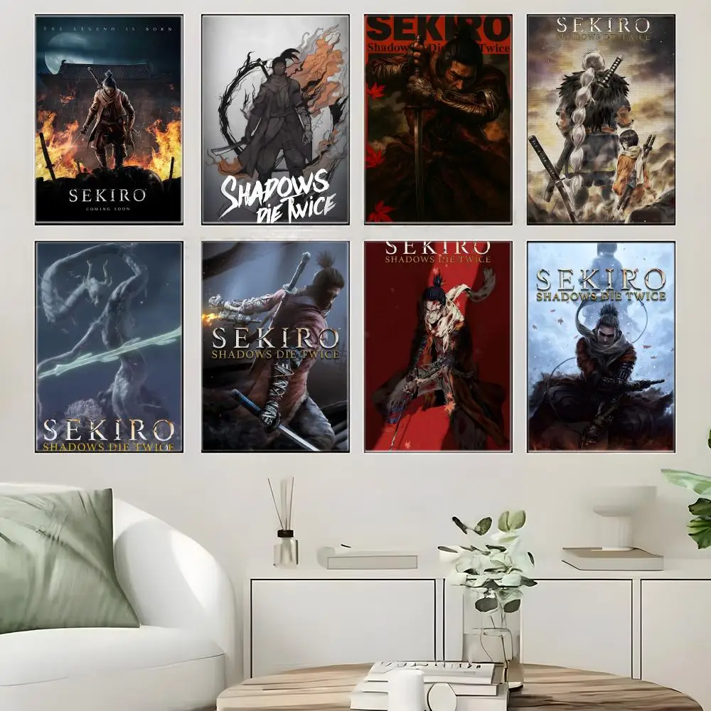 Game S-Sekiro Shadows Die Twice Poster  Self-adhesive Art Waterproof Paper Sticker Coffee House Bar Room Wall Decor