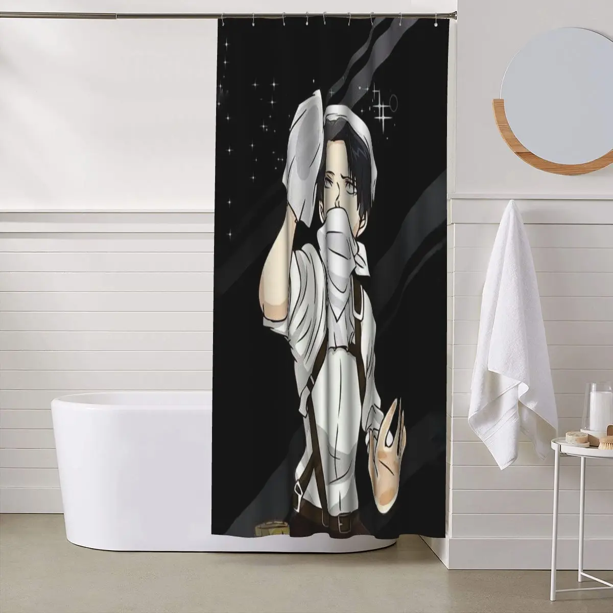 

Levi Ackerman Attack On Titan Shower Curtain Bathroom Polyester Waterproof Bath Curtains with Hooks