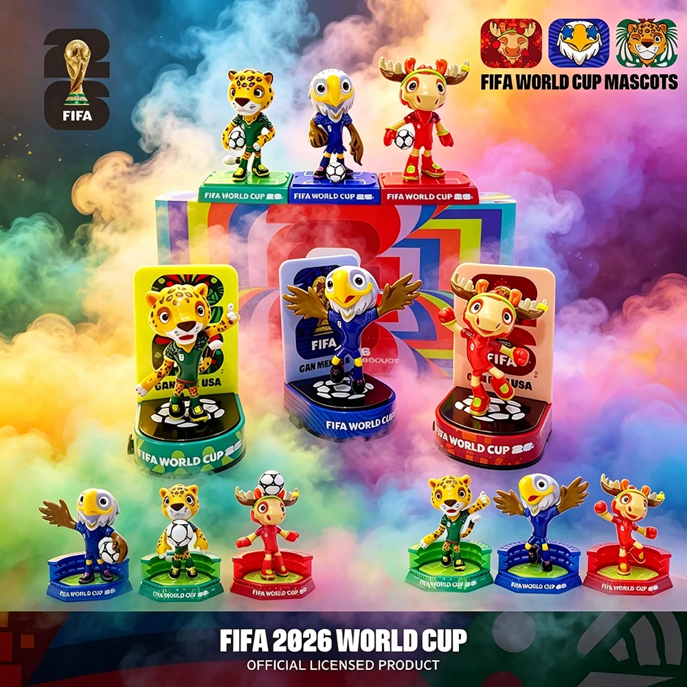 Set Coleccionable de 3 Piezas de la Mascota de la Copa Mundial FIFA 2026, Recuerdos para Fanáticos, Maple, Zayu y Clutch, 9cm/3.54 pulgadas y 6cm/2.36 pulgadas