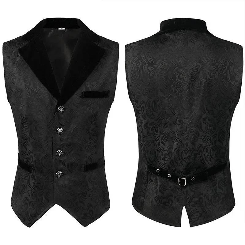 Men's Gothic Victorian Waistcoat Vintage SteampunkDress Vest Shawl Lapel 4 Button Formal WeddingProm Party Groom Tuxedo Vest