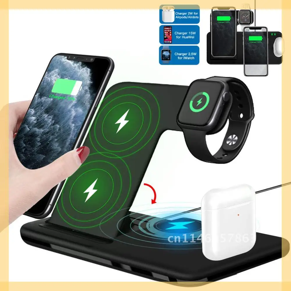 

Wireless Charger Stand 15W Qi Fast For iPhone 11 12 X 8 Watch 4 in 1 Foldable Charging Dock Station for Airpods Pro iWatch