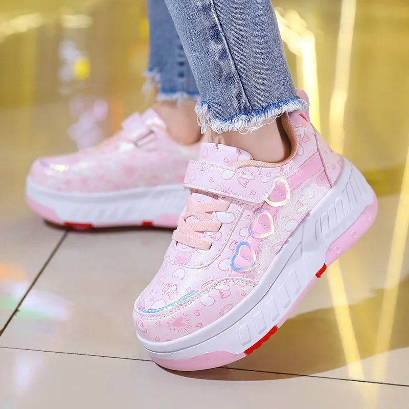 หญิงปรับ Roller Skates รองเท้า Love พิมพ์เด็กแฟชั่น Casual กีฬารองเท้าผ้าใบการฝึกอบรมรองเท้าสเก็ตสําหรับเด็ก