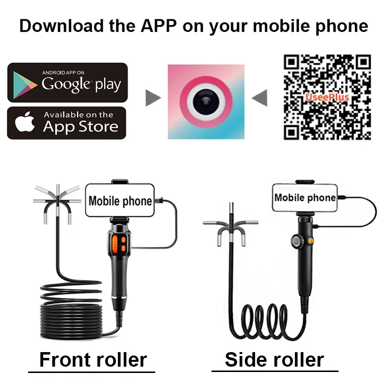 Caméra endoscopique rotative à 360 degrés, objectif 6mm HD, caméra endoscopique d'inspection articulée IP67 pour voiture automobile IOS Android