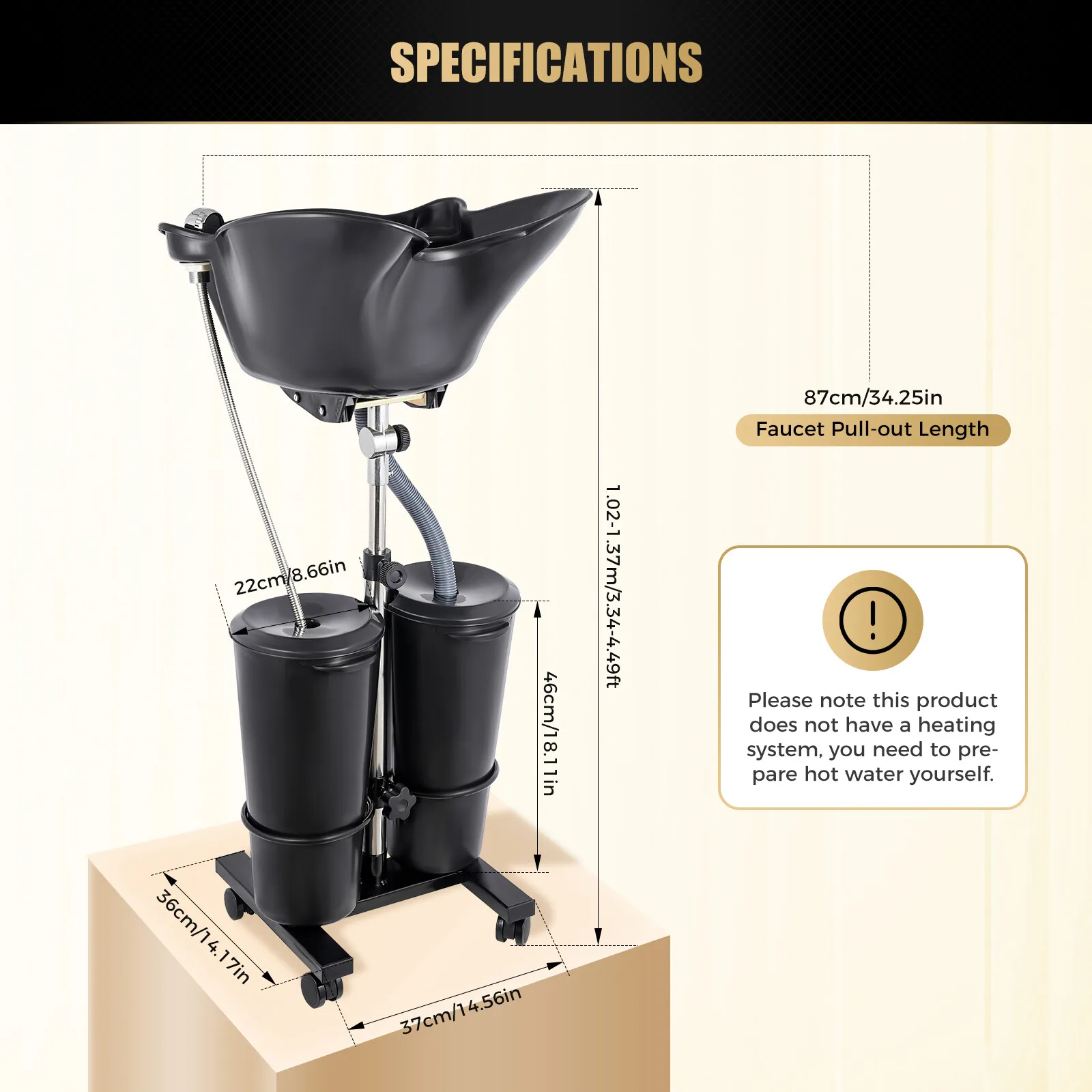 Portable Shampoo Basin with 2 Water Buckets, Portable Plastic Shampoo Unit with Drain Hoses and Electric Pump, Height and Angle