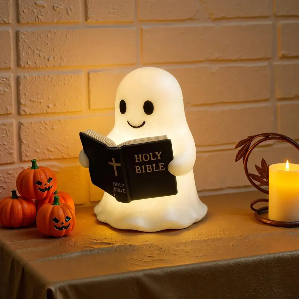Ghost Light for Home Decor Spooky Ghost Bible Lamp 3d Resin Night Light Figurine for Halloween Decor Cute Ghost for Bedroom