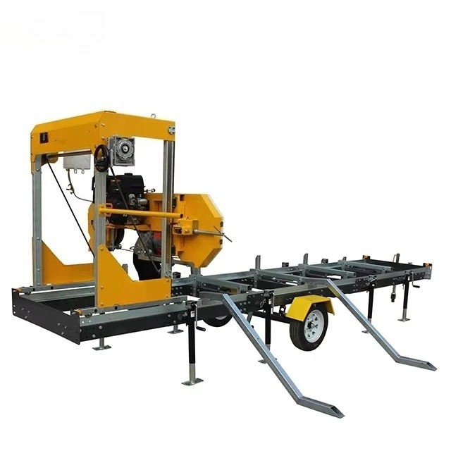 Affordable Horizontal Engine Bandsaw Mill with Trailer Portable Sawmill for Woodworking Cutting Machine