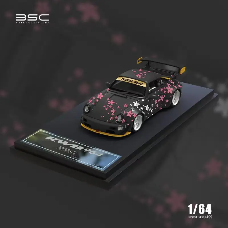 PreSale BSC 1:64 RWB 964 White 667 Black Sakura  Diecast Diorama Car Model Collection Miniature TM TimeMicro