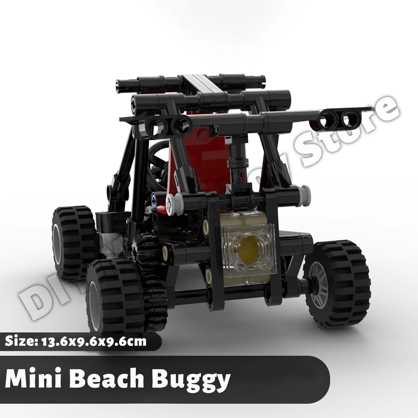 MOC Mini Strand Buggy Bouwstenen Auto Eencilinder Gear Gekoppelde Motor Stuurwiel Rotatie Kinderen Montage Speelgoed Leuke Geschenken
