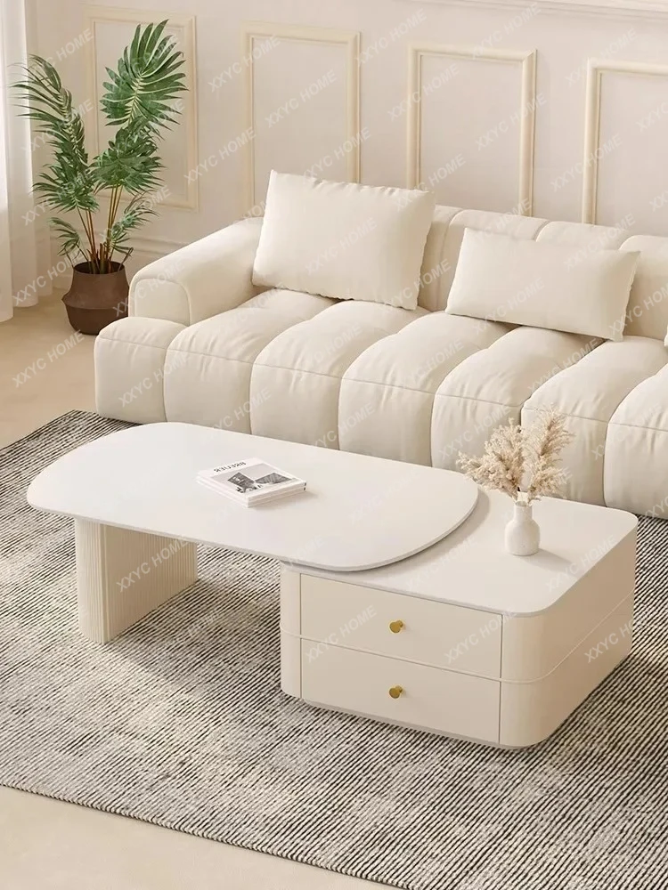 AAS Cream Style Stone Plate Coffee Table Living Room Home Small Apartment Retractable Tea Table Light Luxury Tea Table