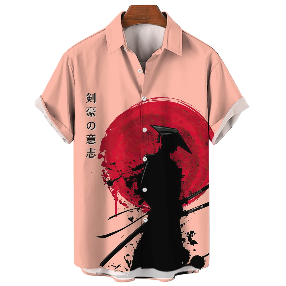 Japanese Summer Original Casual Shirts For Men Short Sleeved Top Hawaiian Streetwear Male Clothing Harajuku Y2k Vintage 3D Print