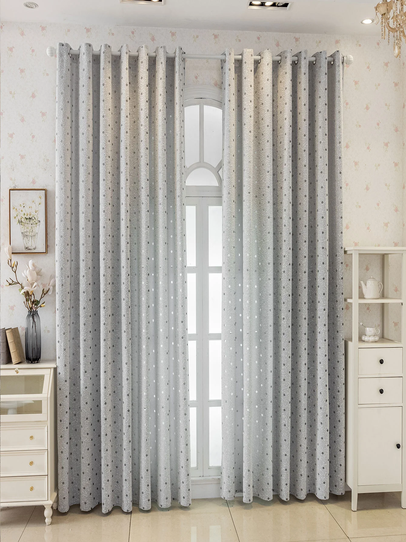 1pc Wabi-Sabi Earth Tone Single Curtain, Light Gray Textured Fabric with Subtle 3D Dots, Blackout Heat Insulation Noise Reduct