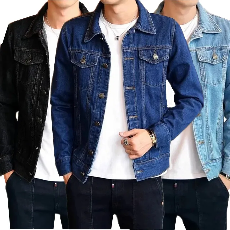 

Осенняя новая мужская синяя джинсовая куртка, черные модные простые топы, мужские повседневные повседневные пальто с лацканами для мужчин.
