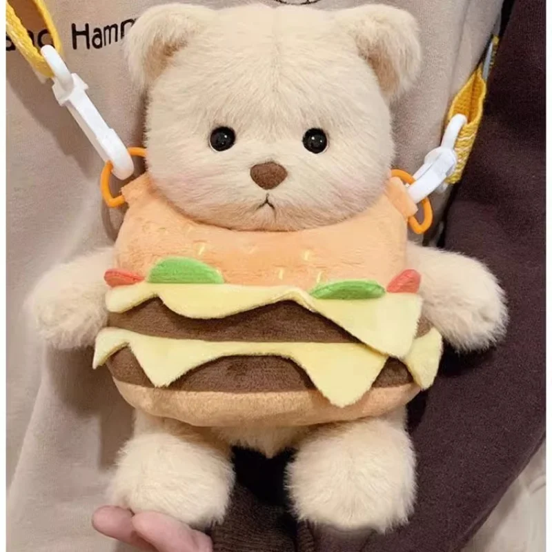 Bolso de felpa con dibujos de hamburguesas y patatas fritas, muñeca, bolso de hombro tipo bandolera para mujer