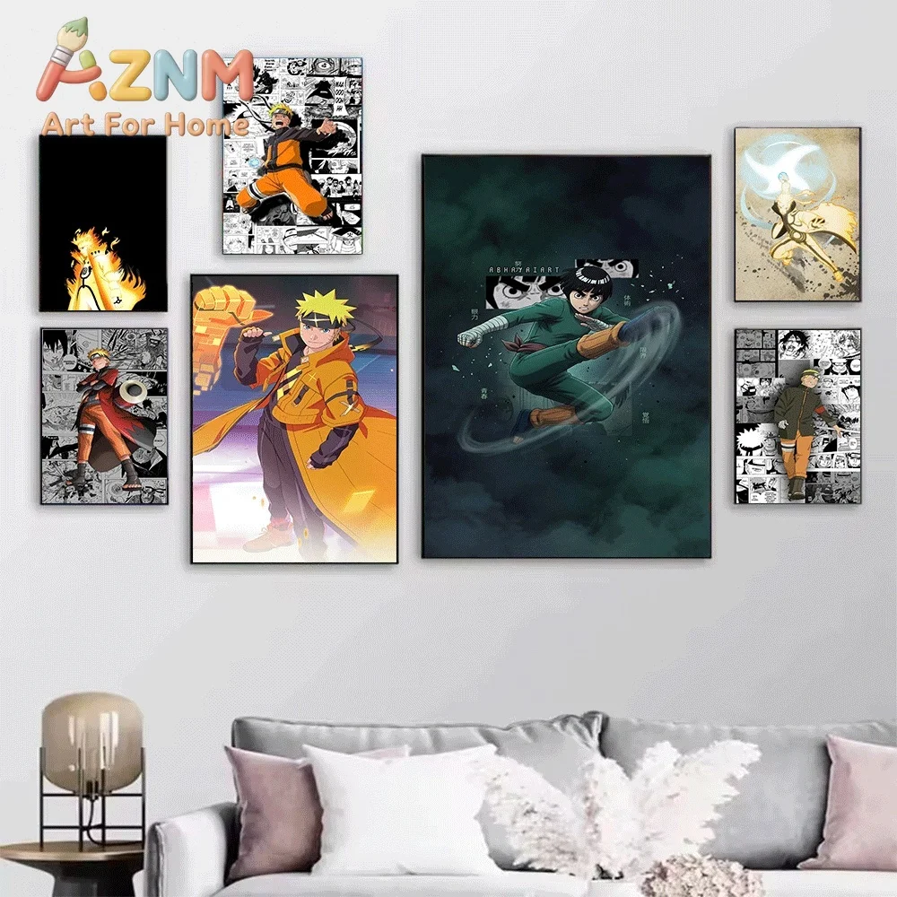 Anime Naruto Canvas Wall Art Naruto Uzumaki Green Jacket Casual Portrait Poster Unframed Canvas Painting Bedroom Living Room H