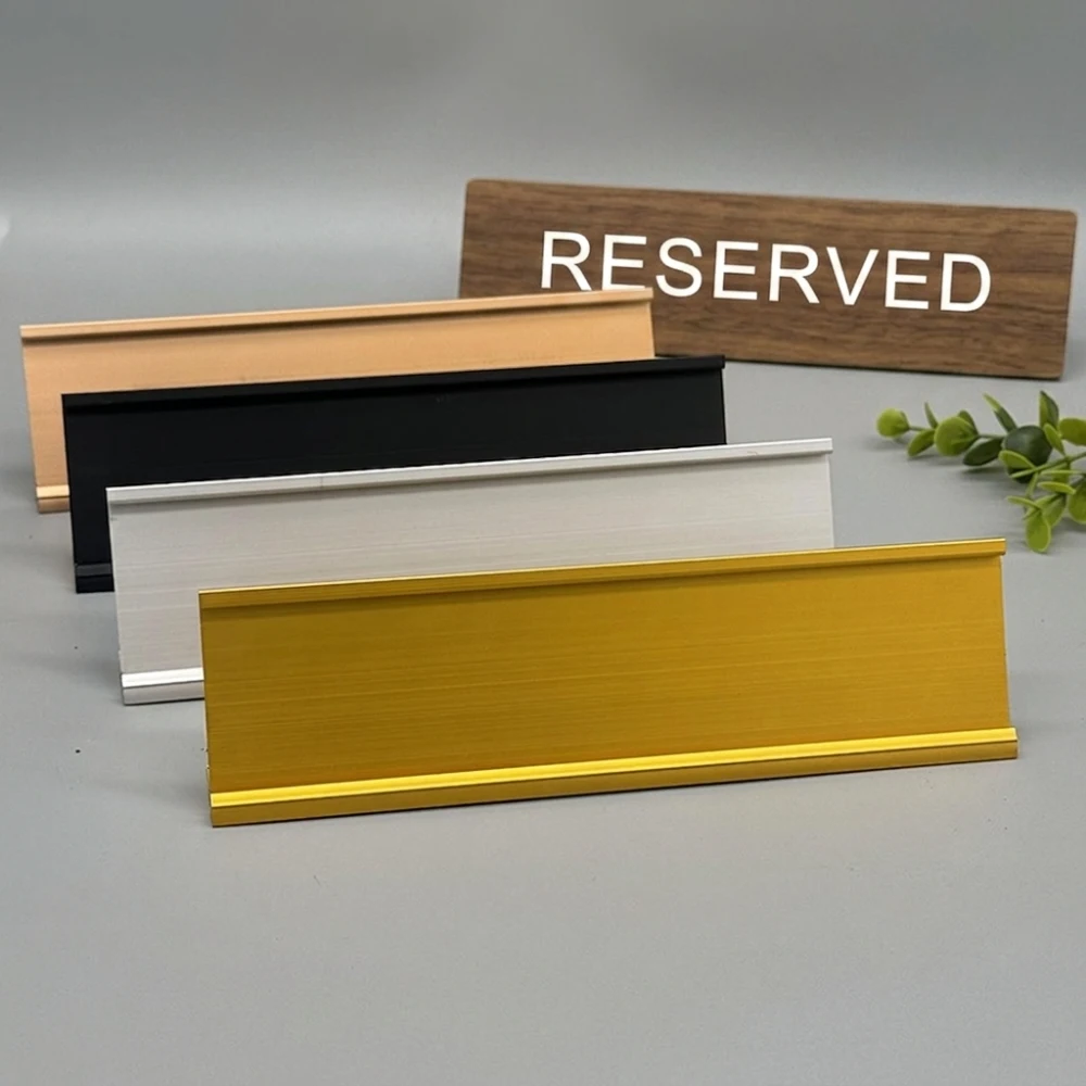 Durable Aluminum L Shape Counter Sign Customizable Office Room Label Plate Waterproof Laser Engraved Business Desk Holder