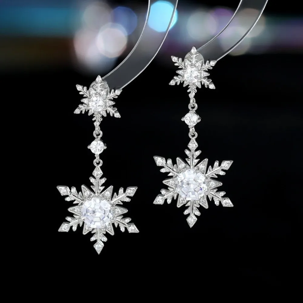 New Year Party Luxury Snowflake Earrings Sparking Crystal Zircon Earrings Design Christmas Earrings Women Gift